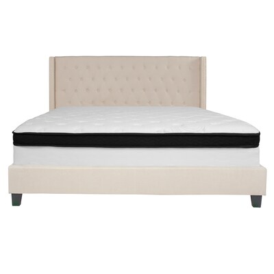 Flash Furniture Riverdale Tufted Upholstered Platform Bed in Beige Fabric with Memory Foam Mattress, King (HGBMF36)