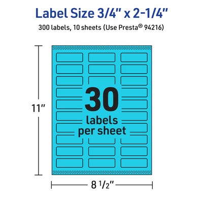 Avery Rectangle Multipurpose Labels, 0.75" x 2.25", Bright Blue, 300/Pack (94216)