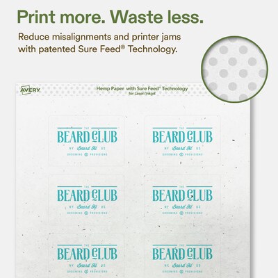 Avery Hemp Rectangle Laser/Inkjet Multipurpose Labels, 2" x 3", Off-White (160/Pack)