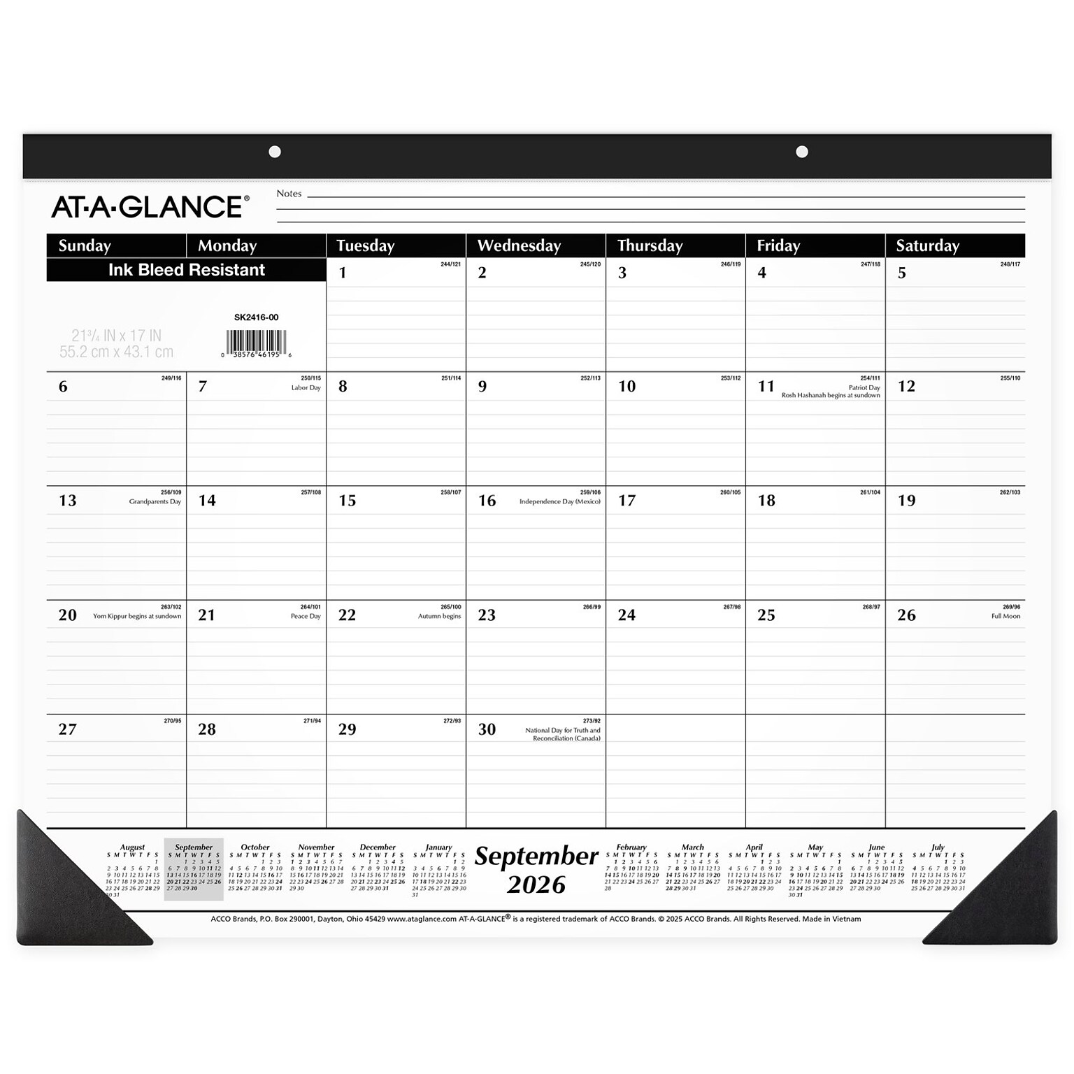 2026-2027 AT-A-GLANCE 21.75 x 17 Academic Monthly Desk Pad Calendar, White/Blue (SKLPAY-32-27)