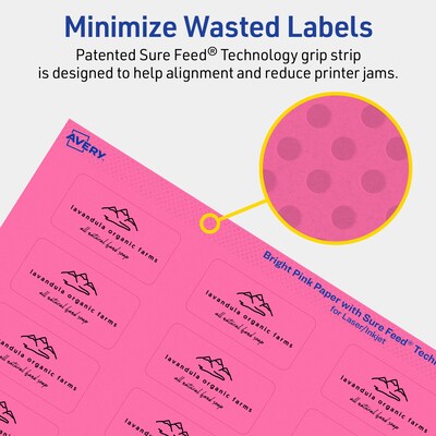 Avery Laser/Inkjet Rectangle Multipurpose Labels, 1" x 2", Bright Pink, 480/Pack (94220)