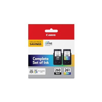 Canon PG-260/CL-261 Black/Tri-Color Standard Yield Ink Cartridge, 2/Pack (3725C006)