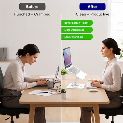 Uncaged Ergonomics Adjustable Swivel Laptop Stand for Desk, Steel, 360° Rotation, Up to 16", White