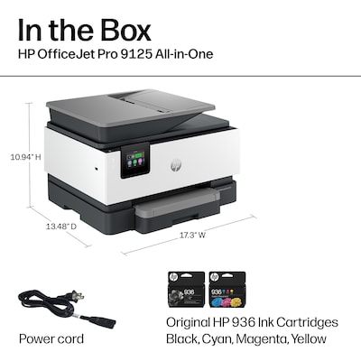 HP OfficeJet Pro 9125e Wireless Color All-In-One Printer, Scan, Copy, Fax, 3 Months Free Instant Ink, AI Enabled (403X0A)