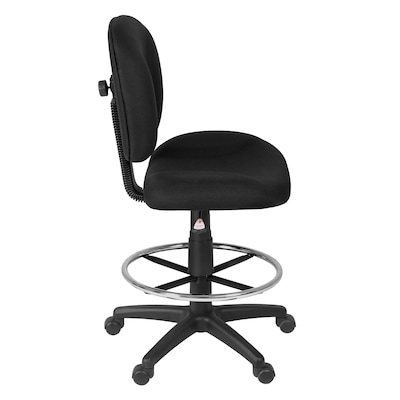 Regency Comfort Series Armless Fabric Drafting Chair with Footrest and Lumbar Support, Black (105-DK-BK)