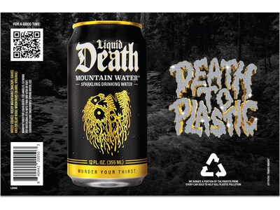 Liquid Death Sparkling Mountain Water, 12 fl. oz., 6 Cans/Box, 4 Boxes/Carton (LD-12-S-4x6pk)