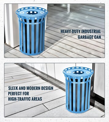 Alpine Industries Metal Commercial Outdoor Recycling Receptacle, 38 Gallon, Black/Blue (479-38-BLU)
