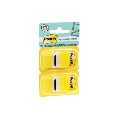 Post-it® Flags Value Pack, 1" x 1.7", Yellow, 50 Flags/Dispenser, 12 Dispensers/Box (680-YW12)