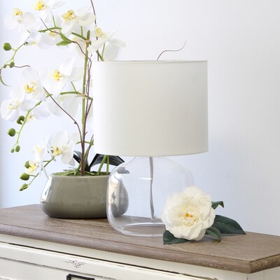 Simple Designs Glass Table Lamp Fabric Shade, Clear with White Shade (LT2064-CLW)