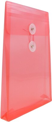 JAM Paper Premium Plastic Filing Envelope with Button & String Closure, 6 1/4" x 9 1/4", Red, 3/Pack (472B1REX3)