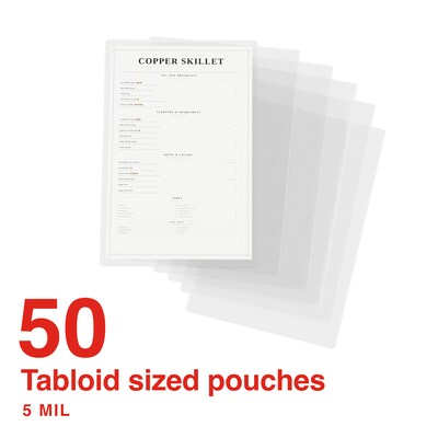 Staples Thermal Laminating Pouches, Menu Size, 5 Mil, 50/Pack (ST63664-CC)