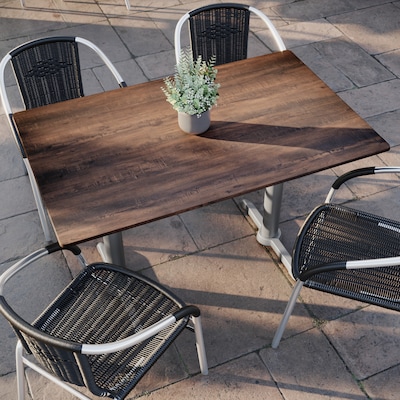 Flash Furniture Acadia Wooden Dining Table with T-Bases, 30"D x 48"W, Dark Brown/Silver Base (ST3048WBRT0522S)