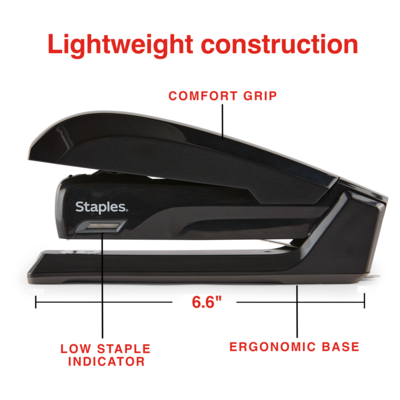 Staples One-Touch Reduced-Effort Desktop Stapler, 20-Sheet Capacity, Staples Included, Black (44436)