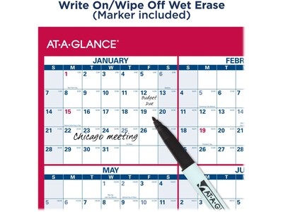 2024 AT-A-GLANCE 48 x 32 Yearly Wet-Erase Wall Calendar, Reversible, Red/Blue (PM326-28-24)