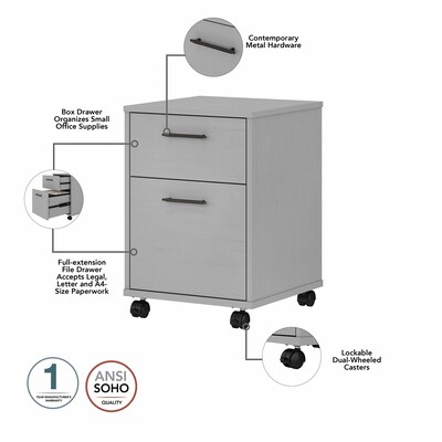 Bush Furniture Key West 60"W L Shaped Desk with 2 Drawer Mobile File Cabinet, Cape Cod Gray (KWS013CG)