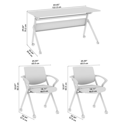 Bush Business Furniture Envision 60"W Foldable Training Room Table with 2 Chairs, Storm Gray (NVS001SG)