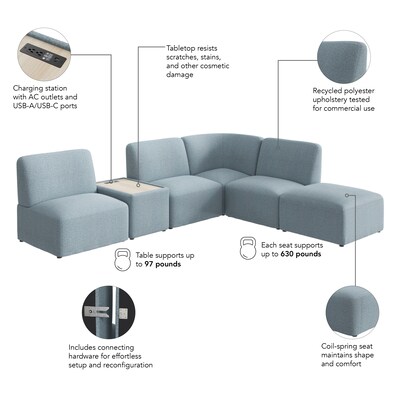 Bush Business Furniture Assemble L Shaped Sectional with Power/USB, Mist Fabric (ASM005MSF)
