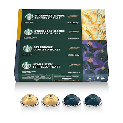 Nespresso Starbucks Espresso Variety Pack Coffee Nespresso Vertuo Capsules, Light & Dark Roast, 40/Pack (163931)