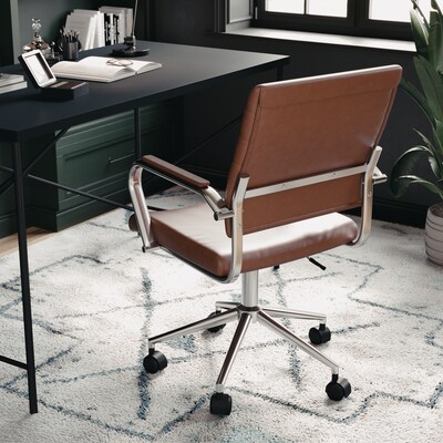 Martha Stewart Piper Faux Leather Swivel Executive Chair, Saddle Brown/Polished Nickel (CH2209212BR)