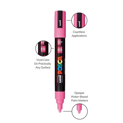 POSCA PC-5M Water Based Paint Marker, Medium Bullet Tip, Pink, 3/Pack (UBCPC5MPINK-3)