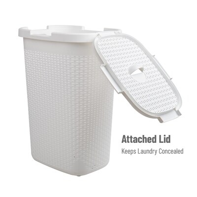 Mind Reader 15.8 Gallon Hamper with Lid, Plastic, White, 3/Pack (3PK60HAMP-WHT)
