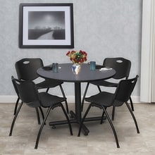 Regency 42-inch Round Laminate Gray Table With 4 M Stacker Chairs, Black (TKB42RNDGY47BK)