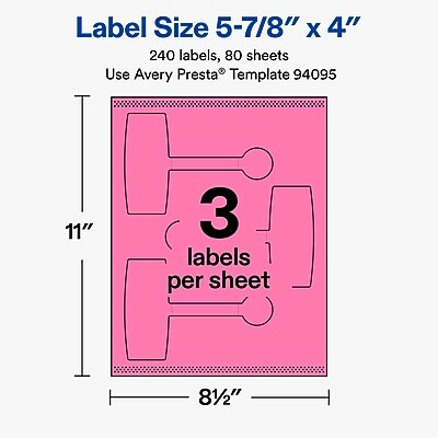 Avery Laser/Inkjet Multipurpose Labels, 5-7/8" x 4", Bright Pink, 240 Labels/Box (19479370799)