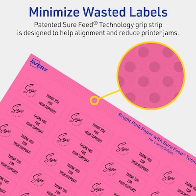 Avery Rectangle Laser/Inkjet Multipurpose Labels, 2/3" x 1-3/4", Bright Pink (440/Pack)