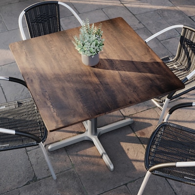 Flash Furniture Acadia Square Wooden Dining Table with X-Base, 36"D x 36"W, Dark Brown/Silver Base (STSQ36WBRT3030S)