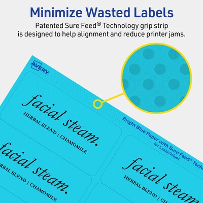 Avery Laser/Inkjet Multipurpose Rectangle Labels, 2" x 4", Bright Blue, 200/Pack (94207)
