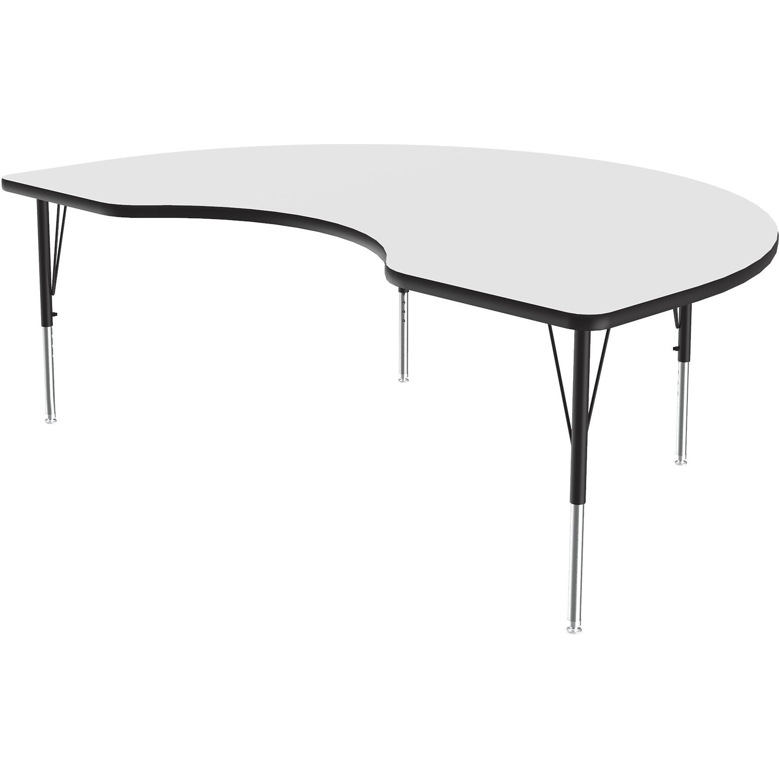 Correll Kidney-Shaped Activity Table, 72 x 48, Height-Adjustable, Frosty White/Black (A4872DE-KID-80)