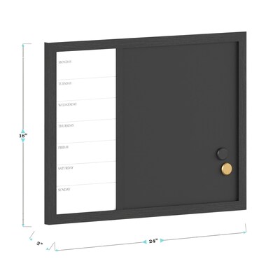 Martha Stewart Everette Magnetic Chalk-Dry Erase Weekly Calendar Combo Set, Engineered Wood Frame, 24"x18" (BRPMCO1M24561BK)