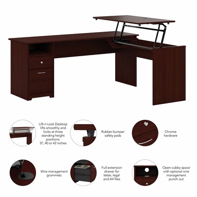 Bush Furniture Cabot 72"W 3 Position L Shaped Sit to Stand Desk, Harvest Cherry (CAB050HVC)