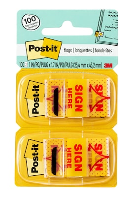 Post-it Sign Here Message Flags Value Pack, 1 Wide,  Yellow, 600 Flags/Pack (680-SH12)