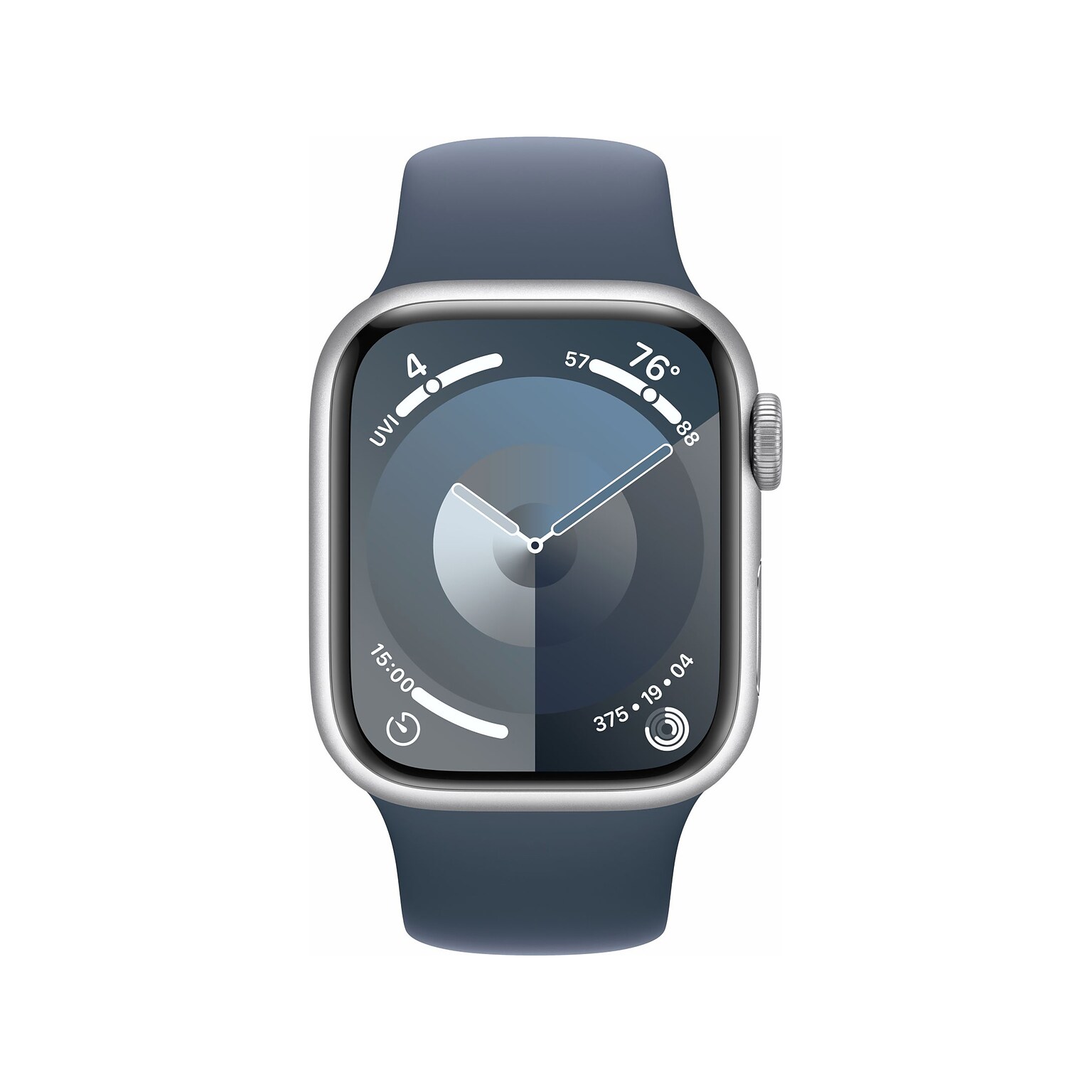 Apple Watch Series 9 (GPS) Smartwatch, 41mm, Silver Aluminum Case with Storm Blue Sport Band, S/M  (MR903LW/A)