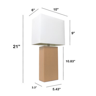 Lalia Home Lexington 21" Leather Base Modern Home Décor Bedside Table Lamp, White Rectangular Fabric Shade, Beige (LHT-3008-BG)