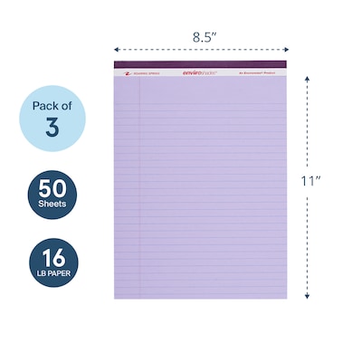 Roaring Spring Paper Products Enviroshades Notepad, 8.5" x 11.75", Wide Ruled, Orchid, 50 Sheets/Pad, 3 Pads/Pack (74143)