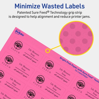 Avery Laser/Inkjet Rectangle Multipurpose Labels, 1" x 2.5", Bright Pink, 960/Pack (94221)