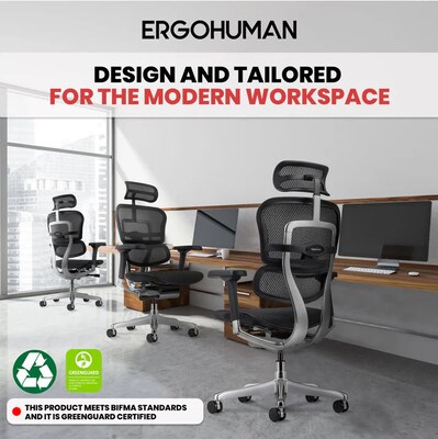 Eurotech Ergohuman Gen2 High-Back Mesh Office Chair w/ Headrest, Black (ME7ERG-GEN2-BLK)