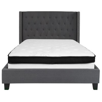 Flash Furniture Riverdale Tufted Upholstered Platform Bed in Dark Gray Fabric with Memory Foam Mattress, Full (HGBMF46)