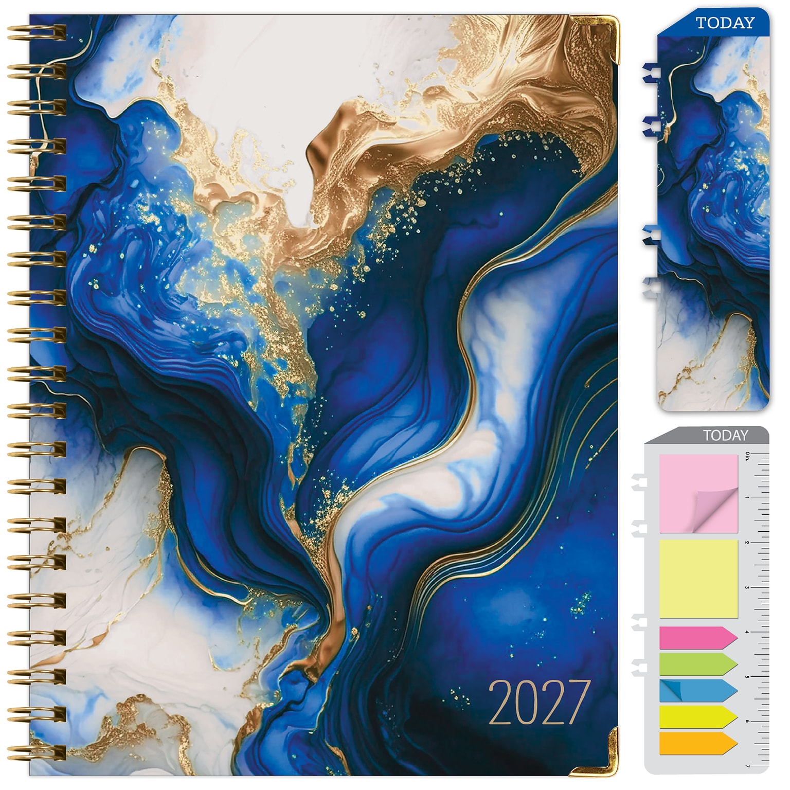 2027 Excello Brands 9 x 11 Weekly & Monthly Standard Planner, Paperboard Cover, Dark Blue Marble (FSHN-CY27-8511-23)