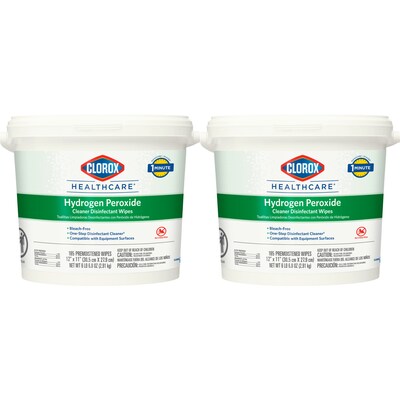 Clorox Healthcare Hydrogen Peroxide Cleaner Disinfectant Wipes, 185 Wipes/Container, 2/Carton (30826)