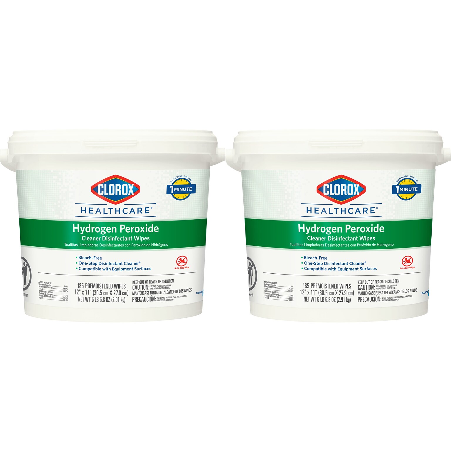 Clorox Healthcare Hydrogen Peroxide Cleaner Disinfectant Wipes, 185 Wipes/Container, 2/Carton (30826)