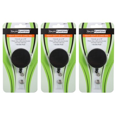 SICURIX Heavy Duty Round ID Badge Reel with Belt Clip, Black, Pack of 3 (BAU68814-3)