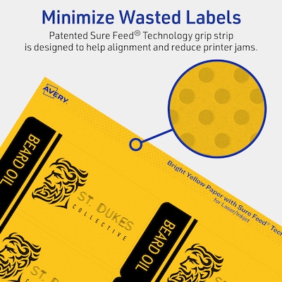 Avery Laser/Inkjet Rectangle Multipurpose Labels, 2" x 3.75", Bright Yellow, 80/Pack (94240)