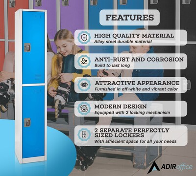 AdirOffice 72'' 2-Tier Blue Storage Locker, 4/Pack (629-202-BLU-4PK)