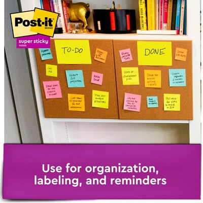 Post-it Super Sticky Notes, 8" x 6", Energy Boost Collection, 45 Sheet/Pad, 4 Pads/Pack (6845SSP)