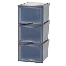 Iris Plastic Storage Bin With Sliding Door, Gray, 3/Pack (500109)