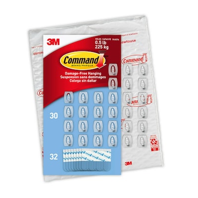 Command Mini Hooks, 0.5 lb., Clear, 30/Pack (17006CLR-30NA)