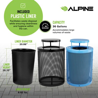 Alpine Industries 4460 Steel Mesh Trash & Recycling Bin Combo with Rain Bonnet Lid, 36 Gallon, Black/Blue (ALP4460-01-F)